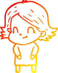 warm gradient line drawing of a cartoon friendly girl