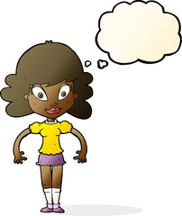 cartoon pretty woman with thought bubble