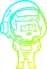 cold gradient line drawing of a cartoon tired astronaut