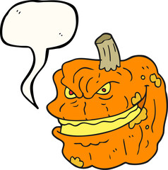 freehand drawn speech bubble cartoon spooky pumpkin