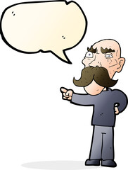 cartoon annoyed old man pointing with speech bubble