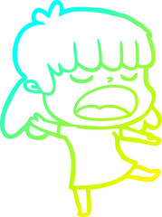 cold gradient line drawing of a cartoon woman talking loudly