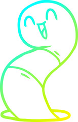 cold gradient line drawing of a cartoon happy worm