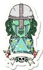 Retro Tattoo Style crying orc fighter character with natural one D20 roll