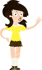 cartoon pretty woman waving for attention