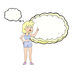 freehand drawn thought bubble textured cartoon gym woman