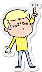 distressed sticker of a cartoon man sweating