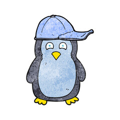 freehand textured cartoon penguin wearing hat