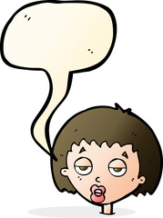 cartoon bored woman with speech bubble
