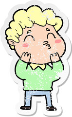 distressed sticker of a cartoon man pouting
