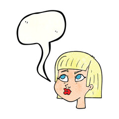 freehand speech bubble textured cartoon female face