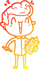 warm gradient line drawing of a cartoon excited man