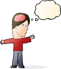 cartoon man with brain with thought bubble