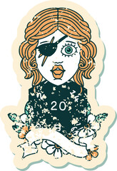 Retro Tattoo Style human rogue with natural 20 dice roll