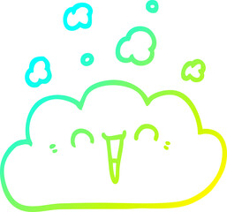 cold gradient line drawing of a cartoon happy cloud