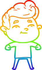 rainbow gradient line drawing of a happy cartoon man