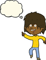 cartoon happy boy with thought bubble