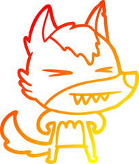 warm gradient line drawing of a angry wolf cartoon
