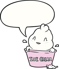 cute cartoon ice cream with speech bubble