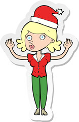 sticker of a cartoon woman wearing christmas hat