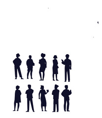 People with various professions standing together flat black silhouettes