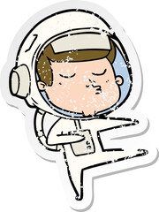 distressed sticker of a cartoon confident astronaut