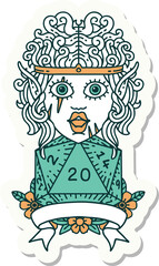 sticker of a elf barbarian character with natural twenty dice roll