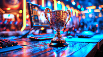 Trophy on conputer table in the E-spoort competition stadium