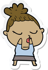 sticker of a cartoon calm woman