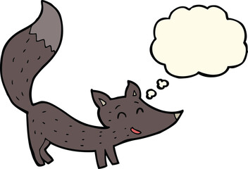 cartoon little wolf cub with thought bubble