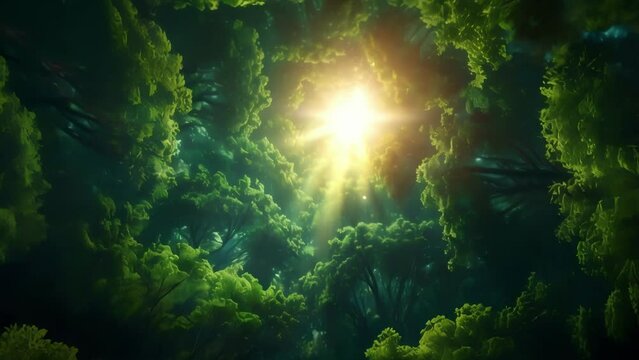 A forest scene with trees growing in a hexagonal formation their branches intertwining to create a sacred geometric pattern that is both aweinspiring and harmonious with nature.
