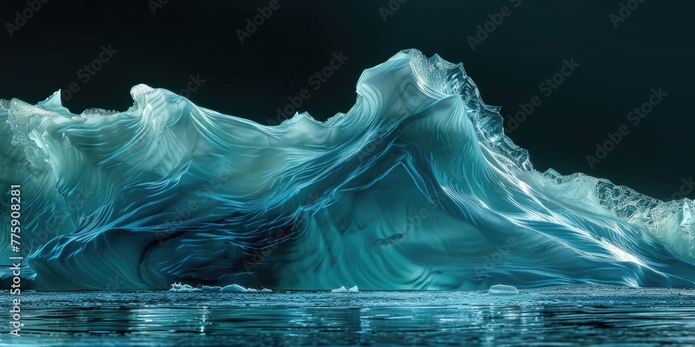 Poster a majestic iceberg floating in the water, suitable for various projects