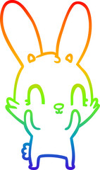 rainbow gradient line drawing of a cute cartoon rabbit