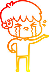 warm gradient line drawing of a cartoon boy crying