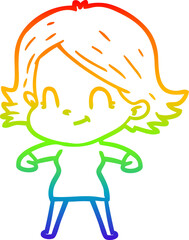 rainbow gradient line drawing of a cartoon friendly girl