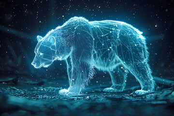  wireframe-based visualization set against a glowing translucent background, featuring the majestic profile of a bear - obrazy, fototapety, plakaty