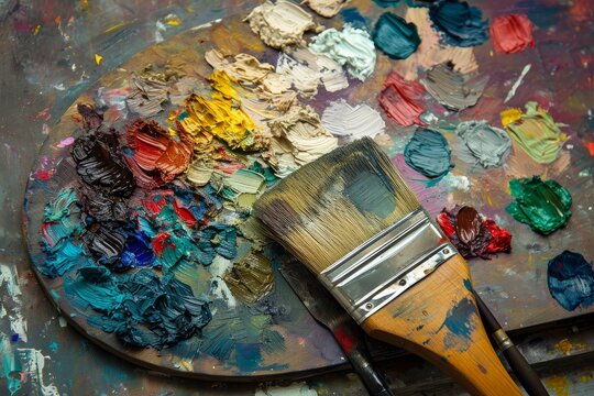 Creative Artist palette. Color painter oil. Generate Ai