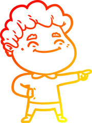 warm gradient line drawing of a cartoon friendly man