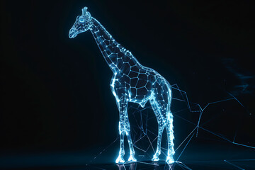 Cutting-edge wireframe-based visualization against a glowing translucent background, showcasing the majestic profile of a giraffe, perfect for modern design and wildlife-themed projects