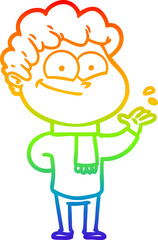 rainbow gradient line drawing of a cartoon happy man
