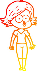 warm gradient line drawing of a cartoon girl pouting