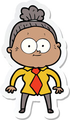 sticker of a cartoon happy old woman