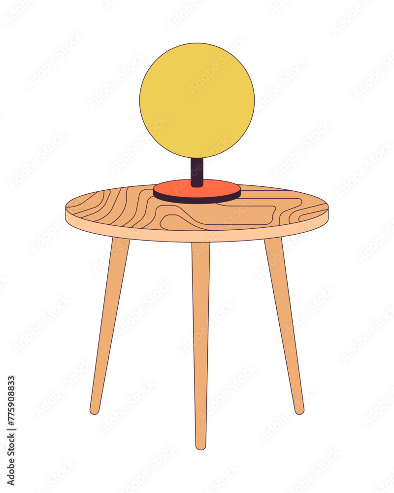 Wall mural Round lamp on coffee table 2D linear cartoon objects. Tabletop chandelier glowing isolated line vector element white background. Lighting equipment and furniture color flat spot illustration