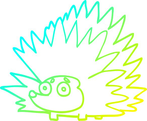 cold gradient line drawing of a cartoon spiky hedgehog