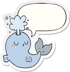 cartoon whale spouting water with speech bubble sticker