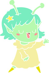 happy alien girl flat color style cartoon