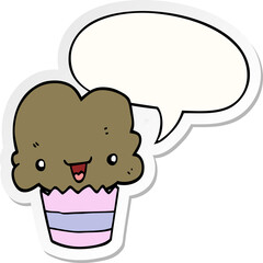 cartoon cupcake with face with speech bubble sticker