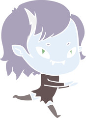 flat color style cartoon friendly vampire girl running