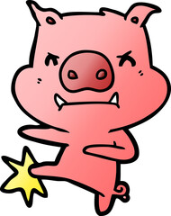 angry cartoon pig karate kicking