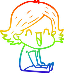 rainbow gradient line drawing of a cartoon happy woman